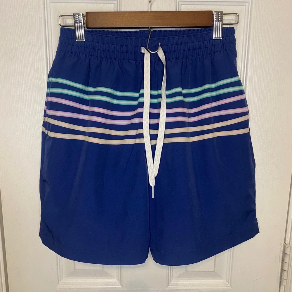 Chubbies Mens‎ Small Swim Trunks Blue Striped 7 Inch Inseam Retro Board Shorts